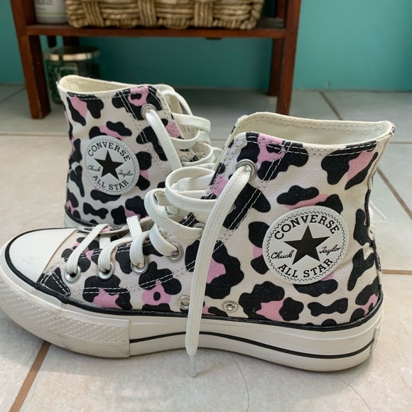 Converse Shoes - pink leopard print platform converse sneakers